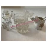 Dog Glass Containers & German Porcelain Pitcher