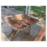 Old Metal Wheelbarrow w/4 Pitchin Shoes