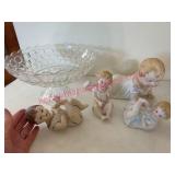 Bisque Piano Babies Figurines & Glass Compote