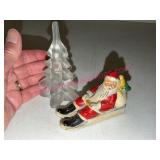 Santa Claus Figurine & Frosted Glass Tree