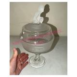 Frosted Glass Covered Compote w/ Figural Lid