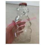 Snow Crest Glass Bear Bank Bottle w/Metal Cap