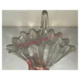 L.E. Smith Clear Pressed Glass Feather Basket