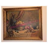 Old Still Life Print in Ornate Frame 28x34