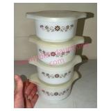 4 Dynaware Pyrex Milk Glass Mini Casserole Bowls