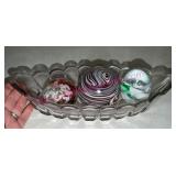 Pressed Glass Tray w/3 Art Glass Paperweights