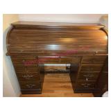 Wood Roll Top Desk w/ Drawers & Compartments