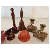 Brass Bells & Square Brass Candlesticks