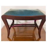 1920s Vanity Bench w/ Blue Velvet Upholstered Top