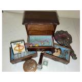 Jewelry Box w/Contents & Ornate Hand Mirror