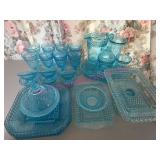 Blue Pressed Glass Tableware Group