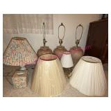 5 Table Lamps & 4 Shades in Back Room