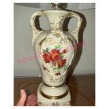 Vtg Table Lamp w/Floral Motif & Handles