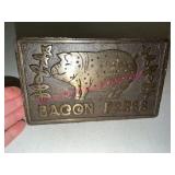 Cast Iron Bacon Press w/Wood Handle & Pig Motif