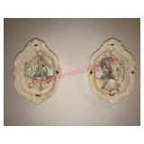 Pair Plaster Wall Plaques w/Figurines