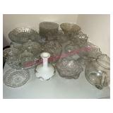 Pressed Glass Bowls, Pitcher & White Vase Group