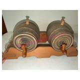 Wood Double Barrel Dispenser w/Stand & 4 Glasses