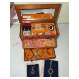 Jewelry Box w/Costume Jewelry & Watches