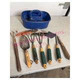 Gardening Tools w/Blue Tote & Hand Tools Garage
