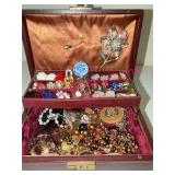 Jewelry Box w/ Vtg Costume Jewelry Assortment