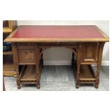 Antique Wooden Desk with a Red Leather Top