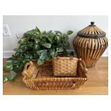 Bamboo Lidded Basket and Other Baskets