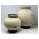 Round Terra Cotta Pots with Metal Bases