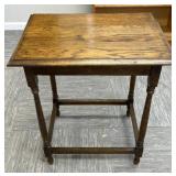 Vintage Oak Side Table with Turned Legs