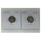 1840 and 1888 Seated Dimes