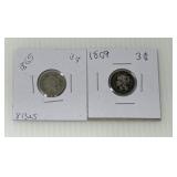 1865 and 1868 Three Cents Nickels