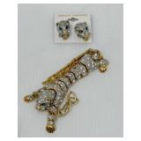 Gold Tone, Rhinestone Tiger Bracelet, Earrings Set
