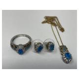 Apatite, Zircon Sterling Necklace, Earrings, Ring
