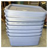 Five Rubbermaid Storage Bins with Lids