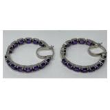 Amethyst, Platinum over Sterling Silver Hoops
