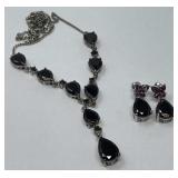 Shungite Garnet Plat/Sterling Necklace, Earrings