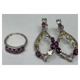 Rhodolite Garnet Sterling Ring, Earrings