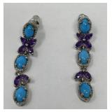 Turquoise/Amethyst Platinum over Sterling Earrings