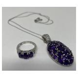 Amethyst, Platinum over Sterling Pendant, Ring