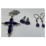 Amethyst and Sterling Earring Sets and Pendant
