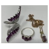 Gemstone and Sterling Rings and Necklace