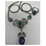 Peacock Quartz Sterling Necklace and Ring