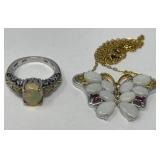 Opal/Garnet Butterfly Necklace, Opal Ring