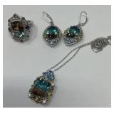 Quartz/Iolite Plat/Ster Ring, Earrings, Necklace