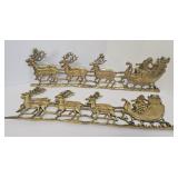 Pair of Brass Santa and Reindeer Wall Hangings