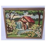 Framed Needlepoint Gristmill