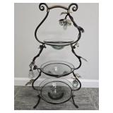 Three Tier Metal and Glass Bowl Serving Stand