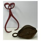 Antique Ice Block Tongs and Pulley