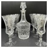 Crystal Decanter with Six  Glasses A