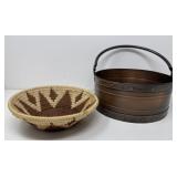 Handcrafted Metal Basket and Woven Bowl