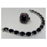 Thai Black Spinel Sterling Ring and Bracelet